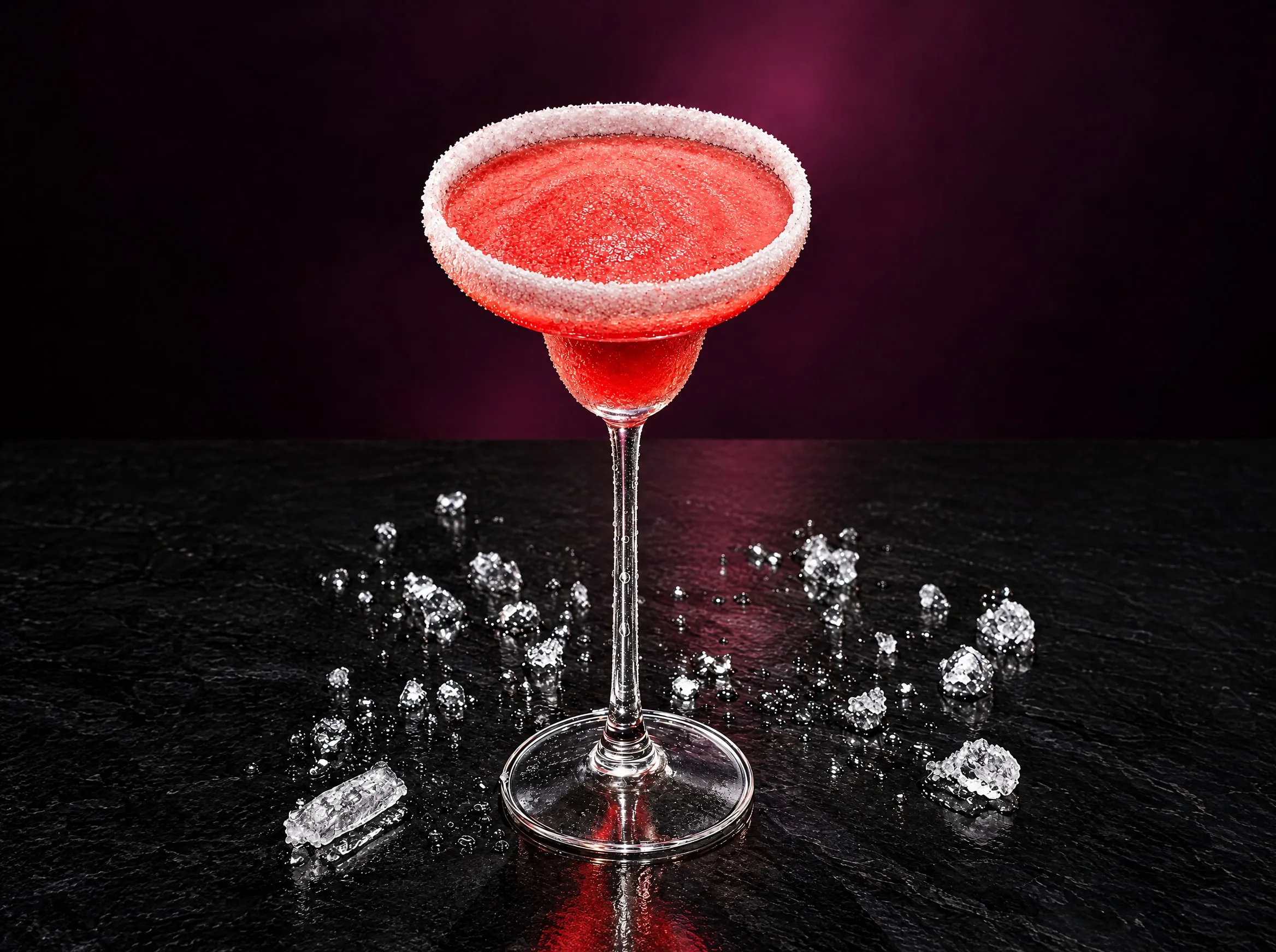 Frozen Strawberry Margarita with a sugar-salt rim